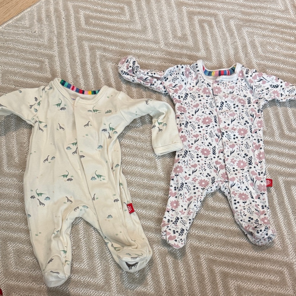 Magnetic Me Two-Pack Footed One-Pieces in Cream and Pink Floral